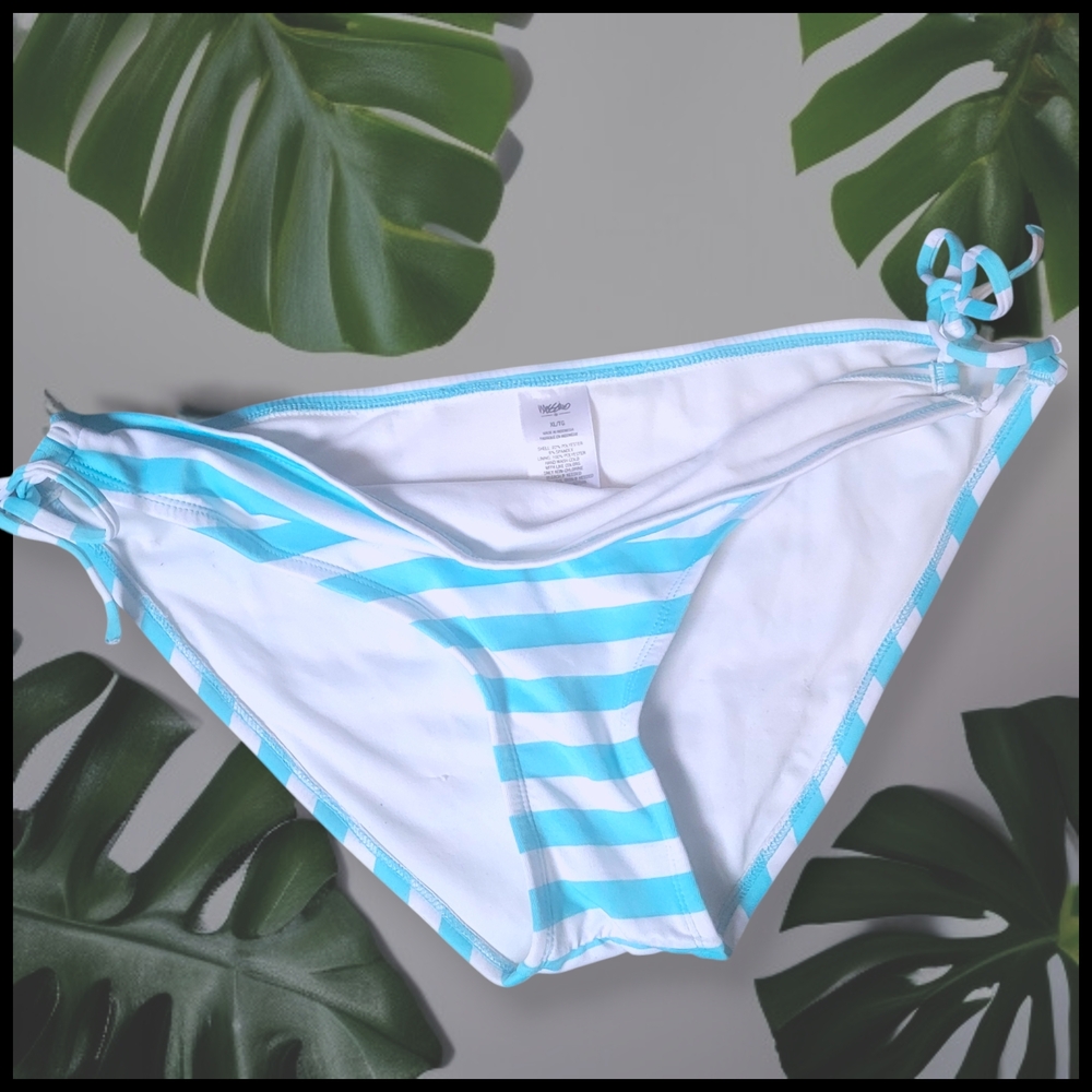 MOSSIMO - Turquoise & White Horizonal Striped Side Tie Bikini Bottom Size XL